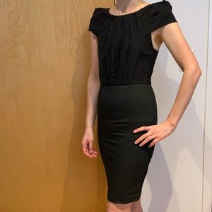 Alice+Olivia Little Black Dress, Silk, Mesh, Pleats. Size 2. Cocktail. XS